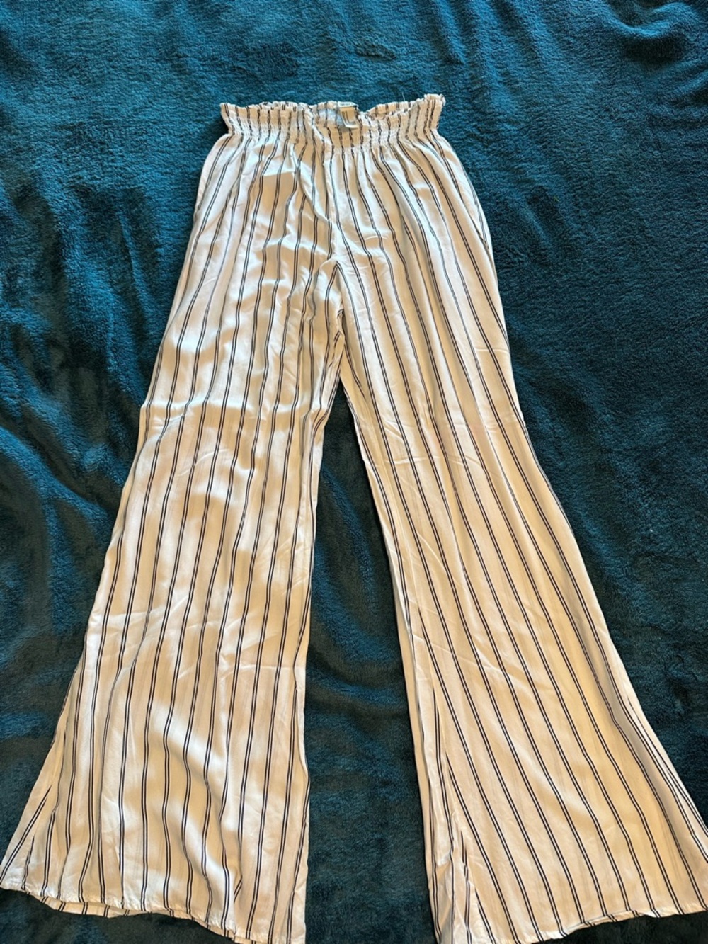 Striped Wide-Leg Women’s Pants - White with Black Stripes